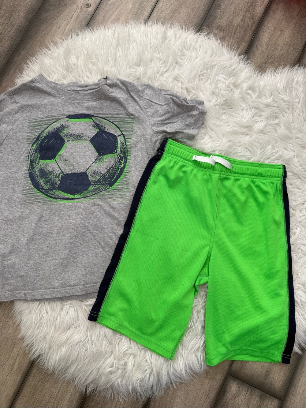 Carter's Soccer Shirt and Bright Green Kid Shorts
